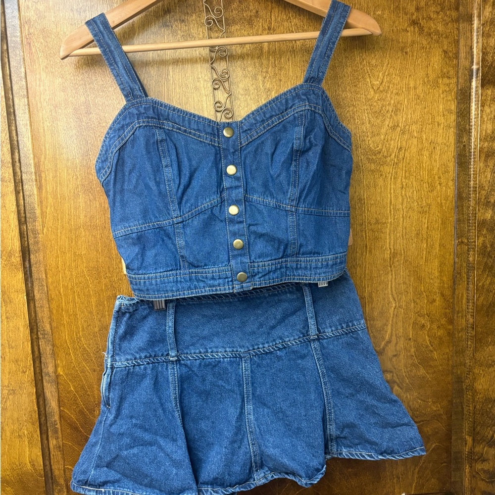 SHEIN women Blue Denim Top and Skirt Set